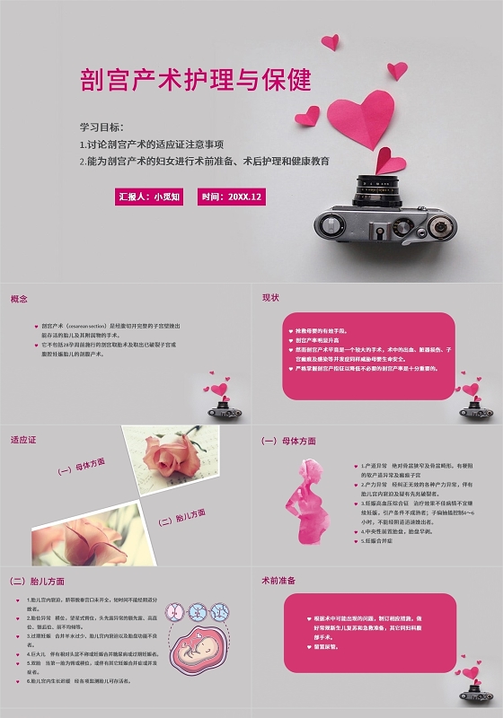 粉色风护理风医学风卡通风剖宫产护理PPT模板补