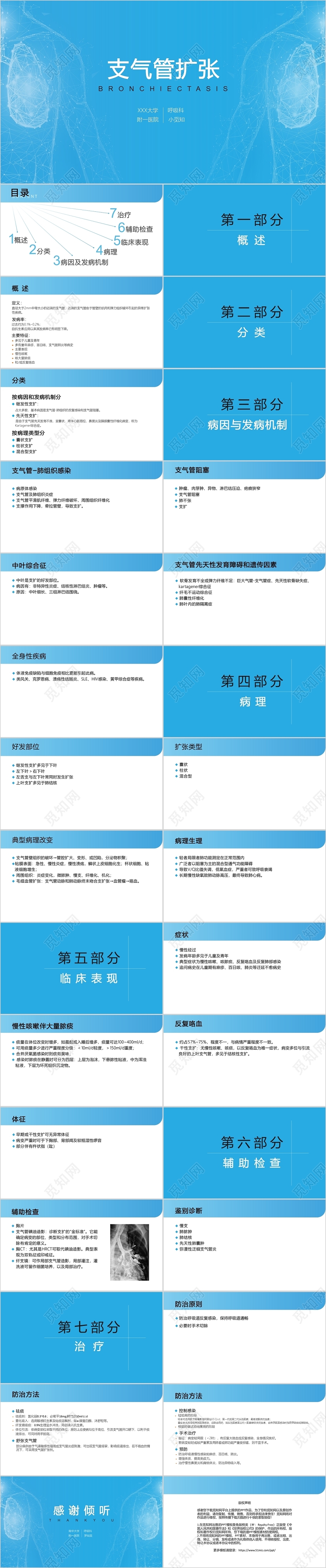 蓝色医疗支气管扩张培训PPT模板支气管扩张ppt