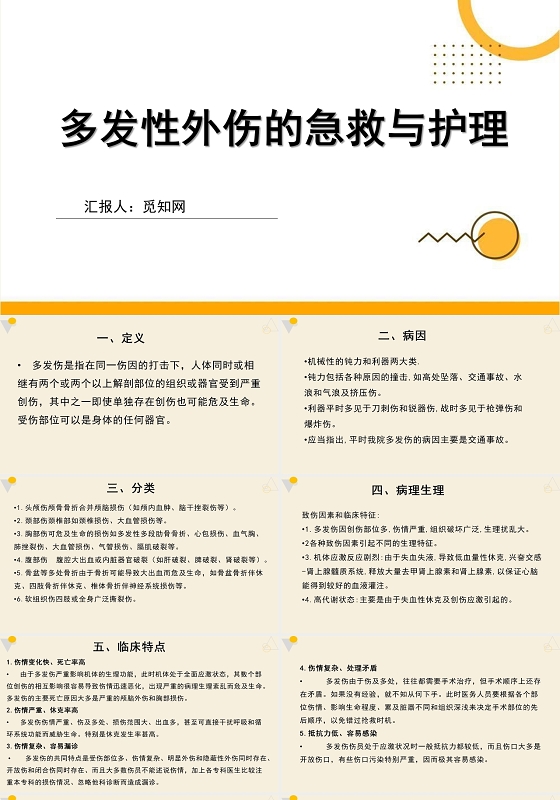 白色背景简约风多发性外伤的急救与护理PPT模板多发伤护理查房