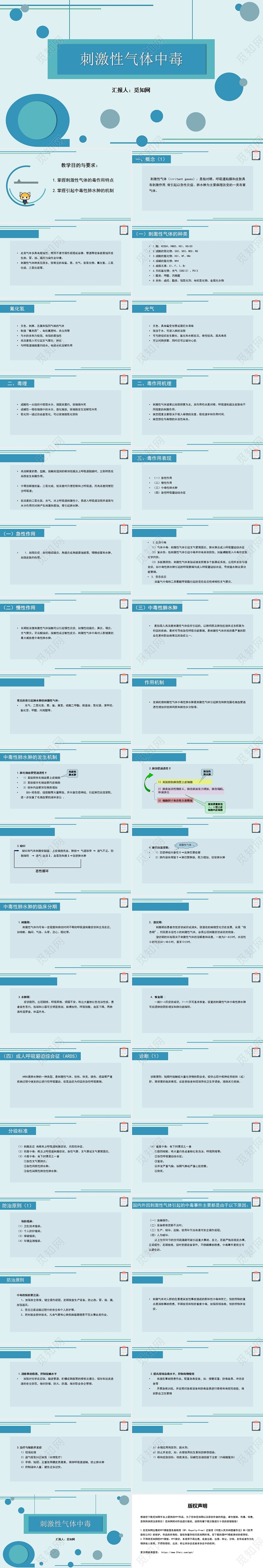 蓝绿色简约风急性气体中毒PPT模板气体中毒护理查房