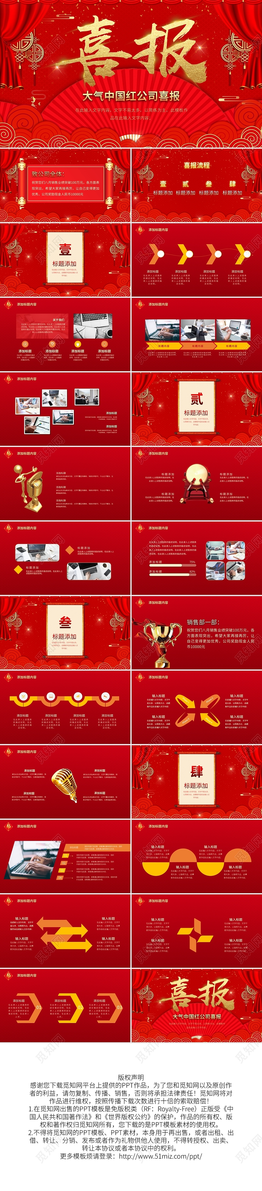 销售喜报战报大气中国红公司喜报PPT模板宣传PPT动态PPT