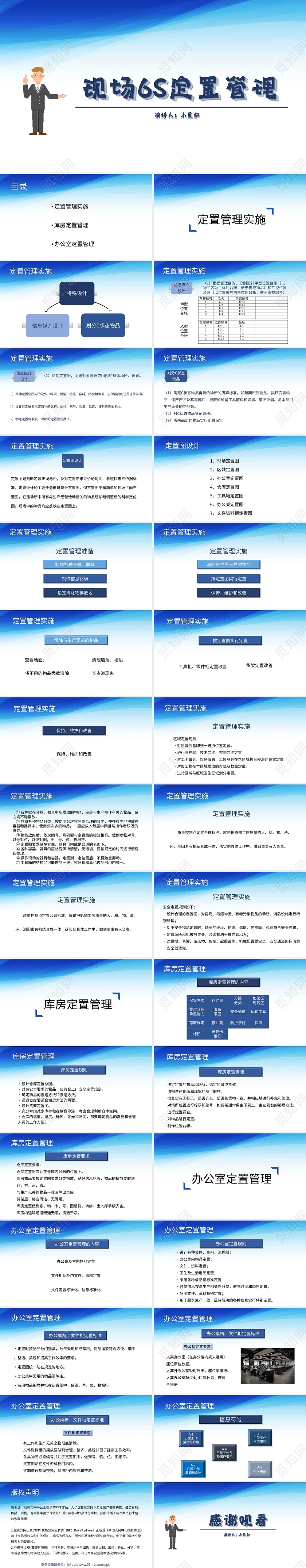 蓝色简约风说课课件现场6S定置管理PPT模板6S管理培训