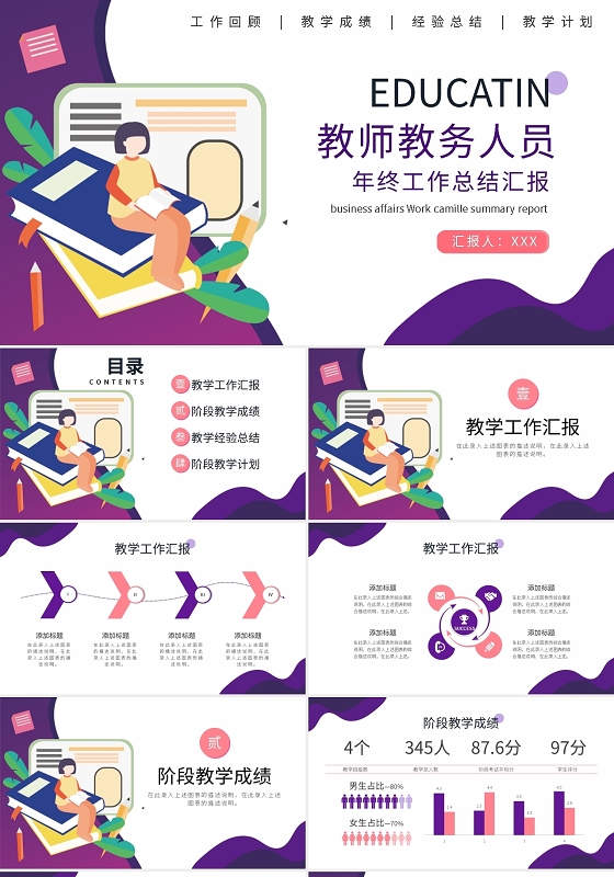 教师教务人员年终总结工作汇报PPT模板宣传PPT动态PPT教师教学教育工作总结