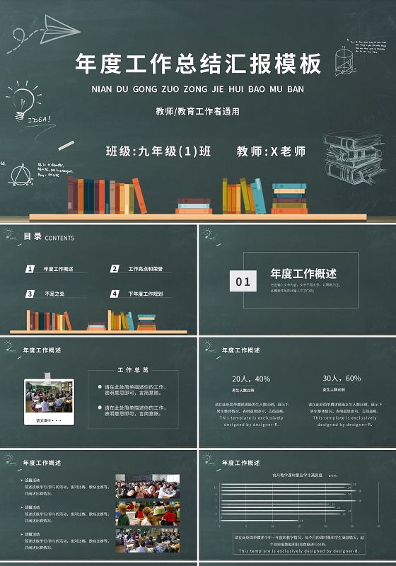 教师教学教育年度工作总结汇报模板PPT模板宣传PPT动态教师教学教育工作总结
