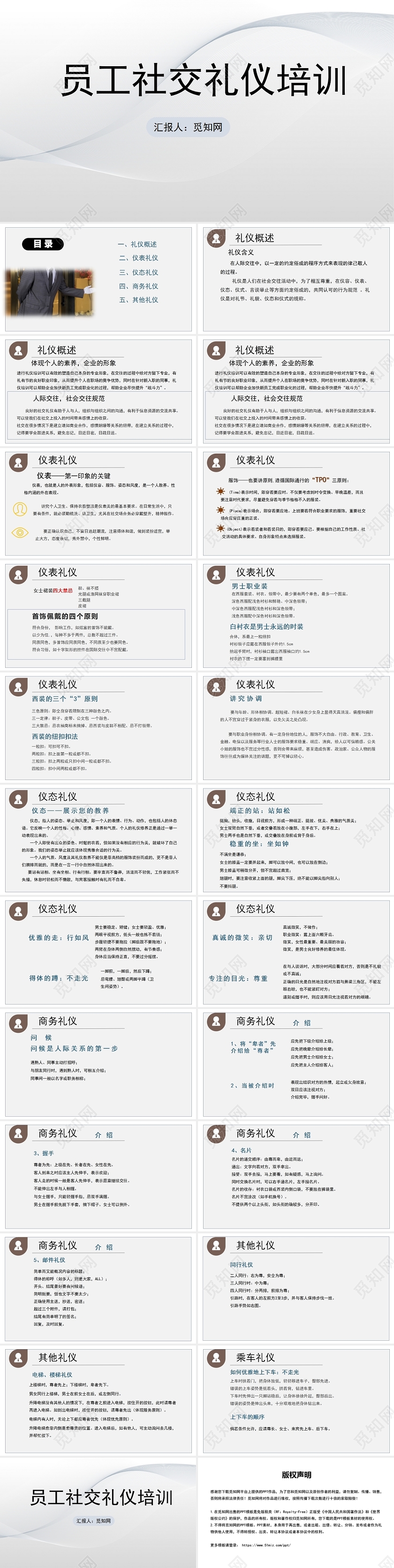 灰色简约风员工社交礼仪培训PPT模板