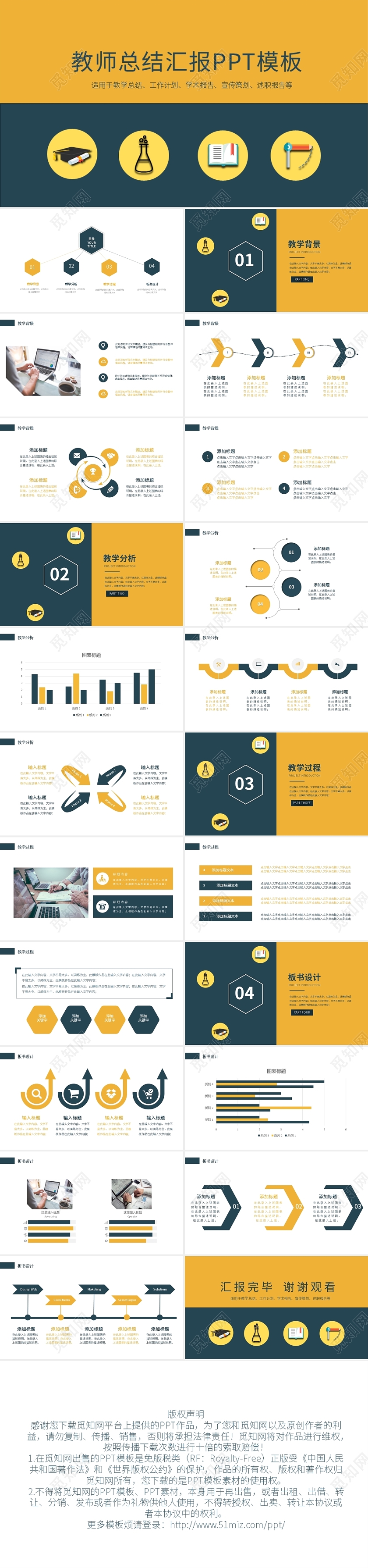 黄蓝撞色简约教师总结汇报PPT模板宣传PPT动态PPT学校教师教育工作汇报