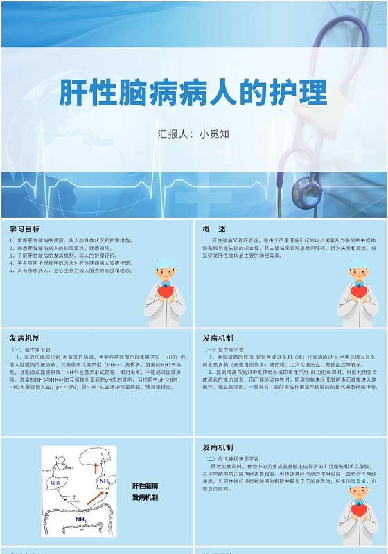 蓝色商务风肝性脑病护理查房肝性脑病病人的护理PPT模板