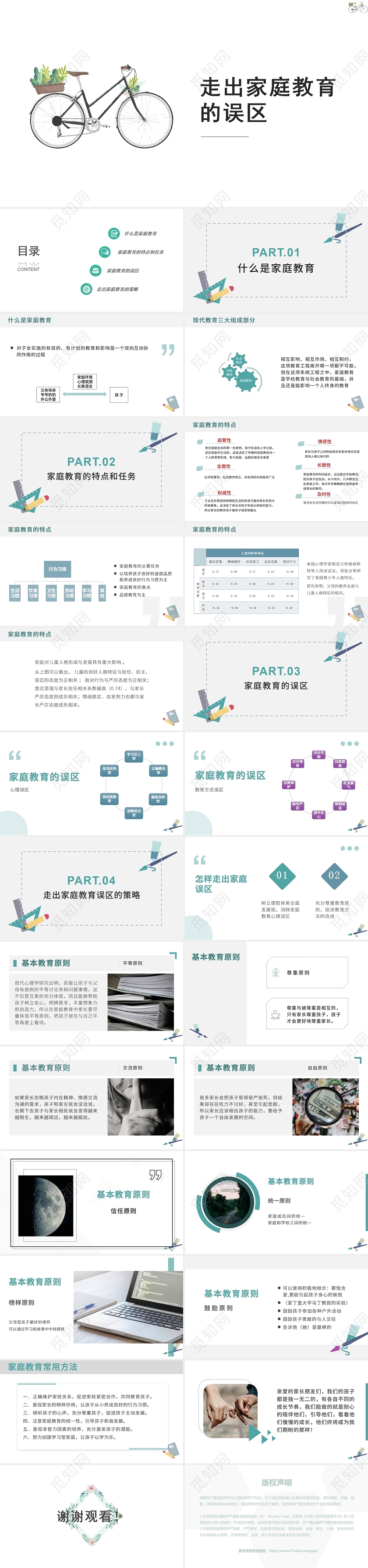 蓝色简洁教育家庭教育走出家庭教育的误区课件家庭教育培训讲座课件