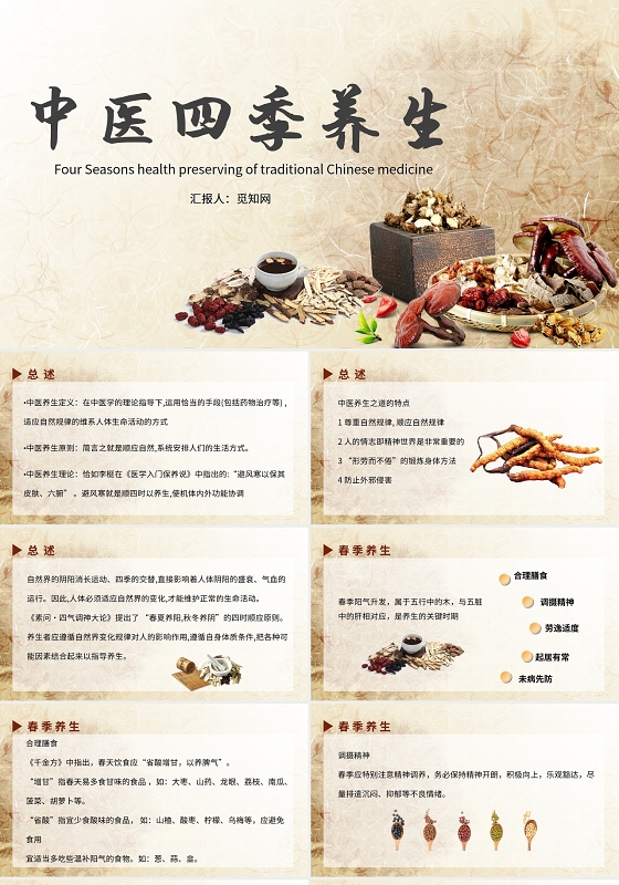 黄色中医四季养生中医护理查房