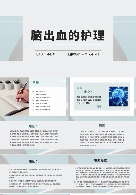 蓝色简约清晰医学护理脑出血的护理课件脑出血护理查房