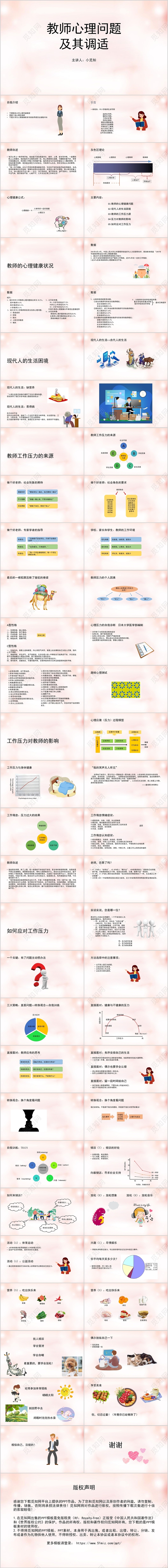 暖肤色小清新风教师心理问题及其调适PPT模板心理压力