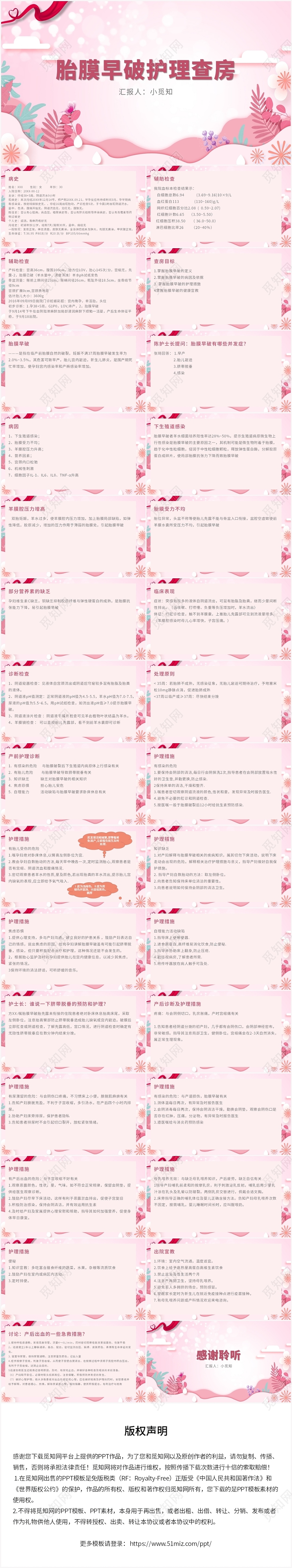 粉色卡通风胎膜早破护理查房胎膜早破护理查房PPT模板