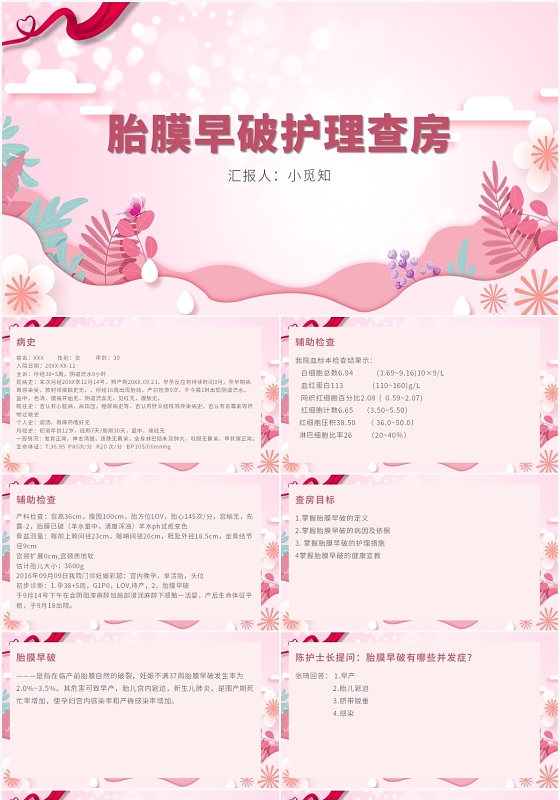粉色卡通风胎膜早破护理查房胎膜早破护理查房PPT模板
