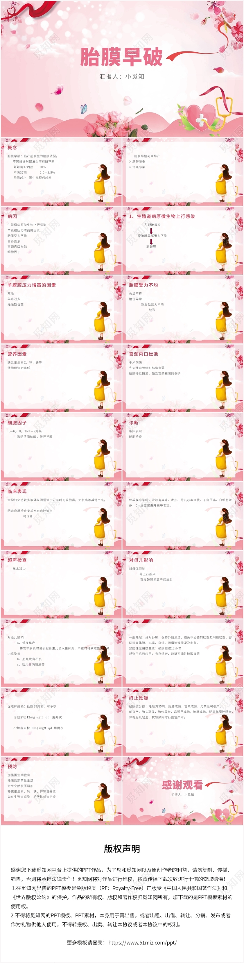 粉色卡通风胎膜早破护理查房胎膜早破PPT模板