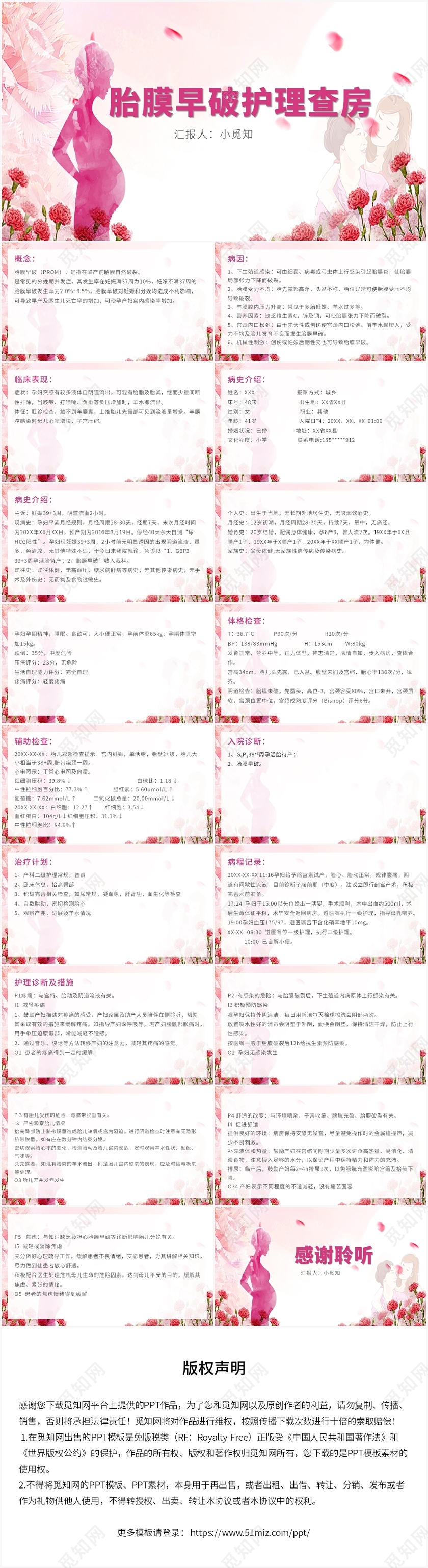 粉色卡通风胎膜早破护理查房胎膜早破护理查房PPT模板