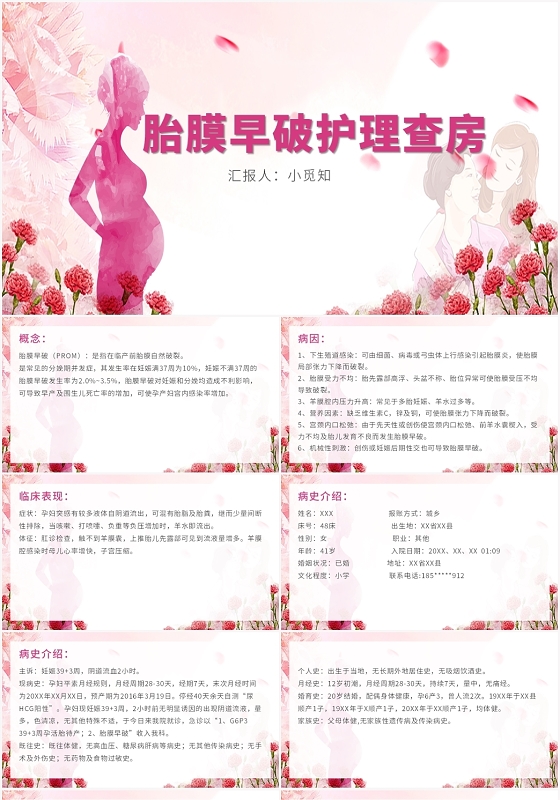 粉色卡通风胎膜早破护理查房胎膜早破护理查房PPT模板