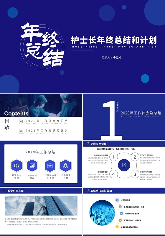 蓝色商务风简约PPT 年终总结PPT护士护理工作 PPT模板护士长年终总结