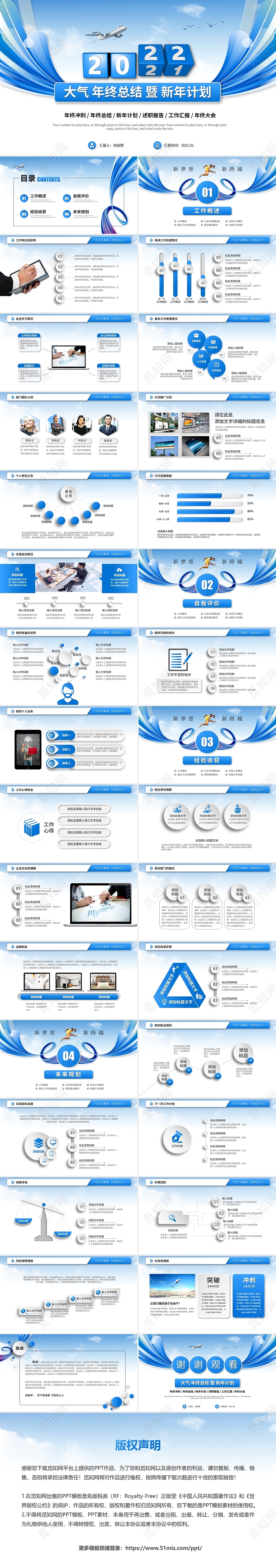 蓝色科技微粒体2022年终总结工作计划工作总结述职ppt模年年终总结新年计划