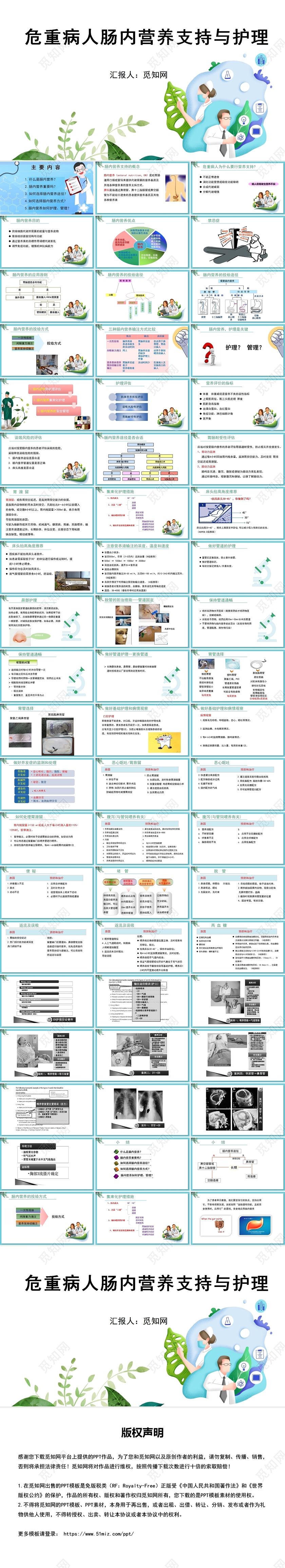 蓝色简约风危重病人肠内营养支持与护理PPT模板危重病人的病情观察及护理ppt