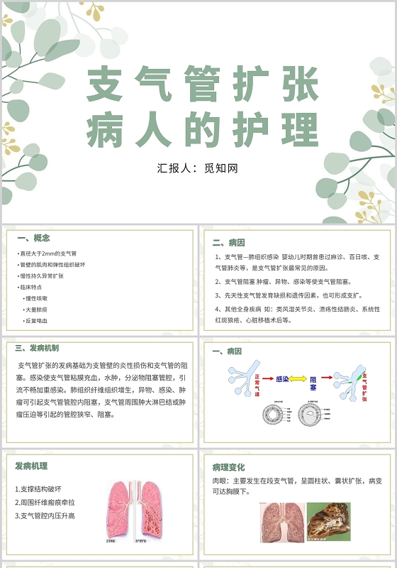 绿色简约风支气管扩张病人的护理PPT模板支气管扩张ppt