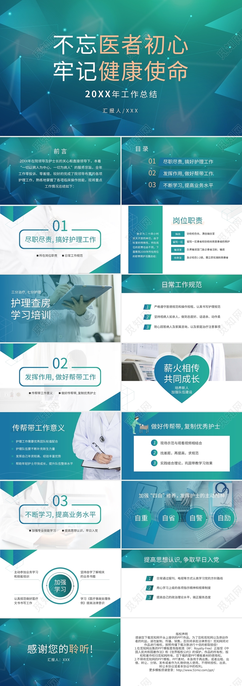 医疗护理护士工作汇报总结PPT模板宣传PPT动态PPT