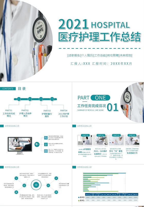 简约医疗护理护士工作汇报总结PPT模板宣传PPT动态PPT