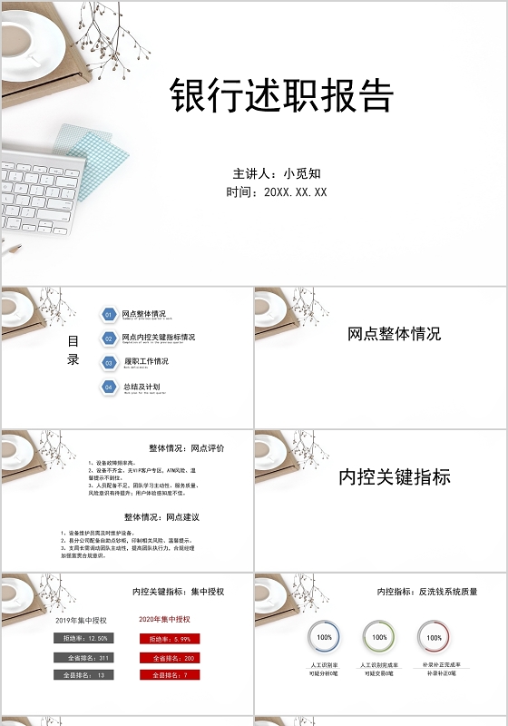 白色简洁风银行述职报告PPT模板