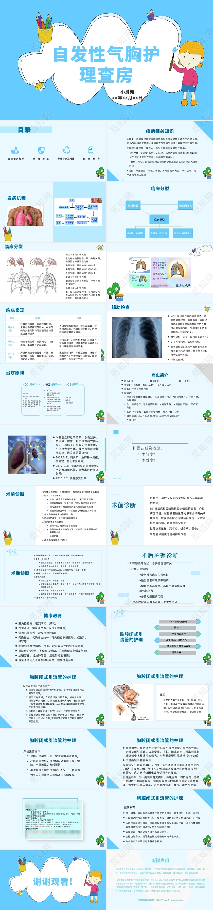 蓝色简约清晰医学护理自发性气胸护理查房护理查房气胸患者