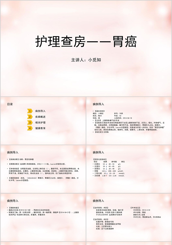 暖肤色小清新风胃癌患者护理查房PPT模板胃癌护理查房