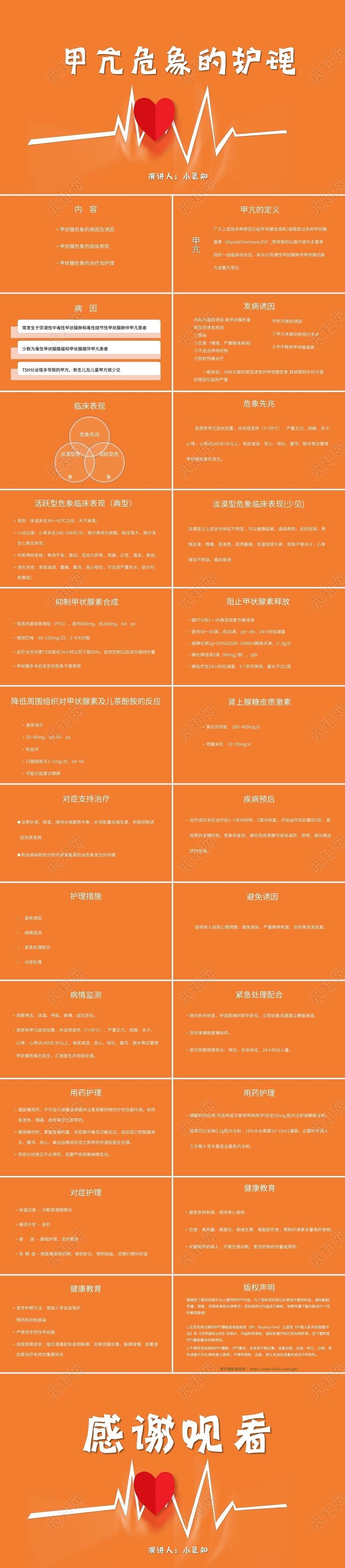 橙色简约风说课课件甲亢危象的护理PPT模板甲亢危象护理查房