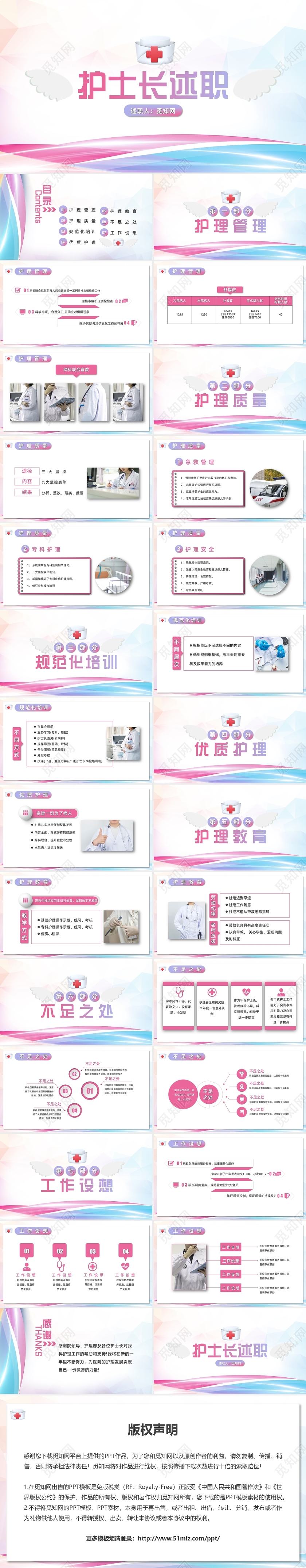 简约渐变粉色线条护士长述职护士述职工作汇报PPT模板