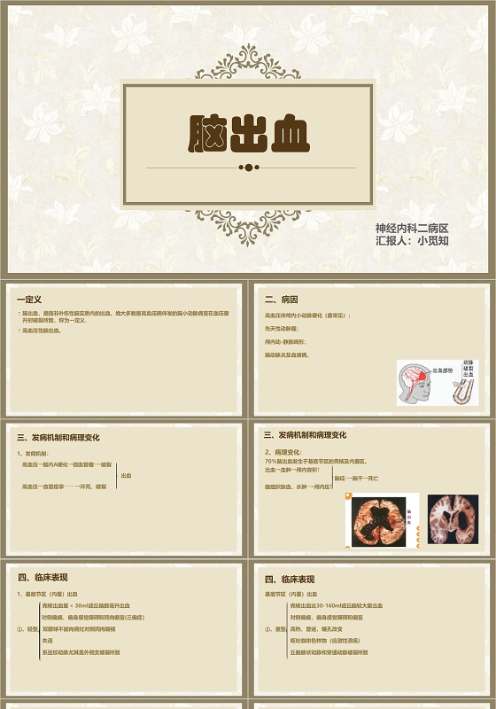 黄绿色简约风脑出血业务学习PPT模板脑出血护理查房