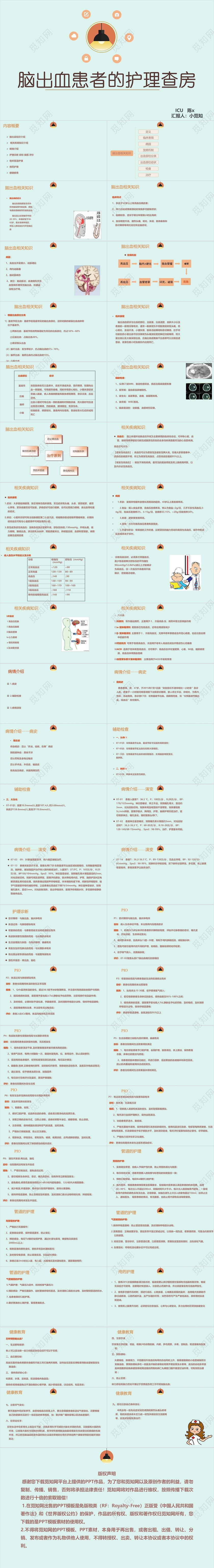 浅蓝色简约风脑出血护理查房PPT