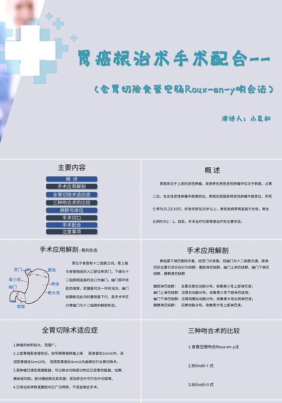 蓝色商务风说课课件胃癌根治手术配合PPT模板胃癌护理查房