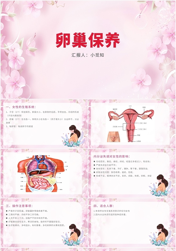 粉色小清新风卵巢癌护理查房卵巢保养PPT模板