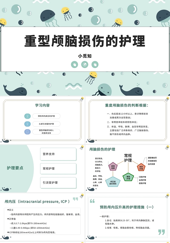 青色简约清晰医学护理颅脑损伤护理查房气胸患者