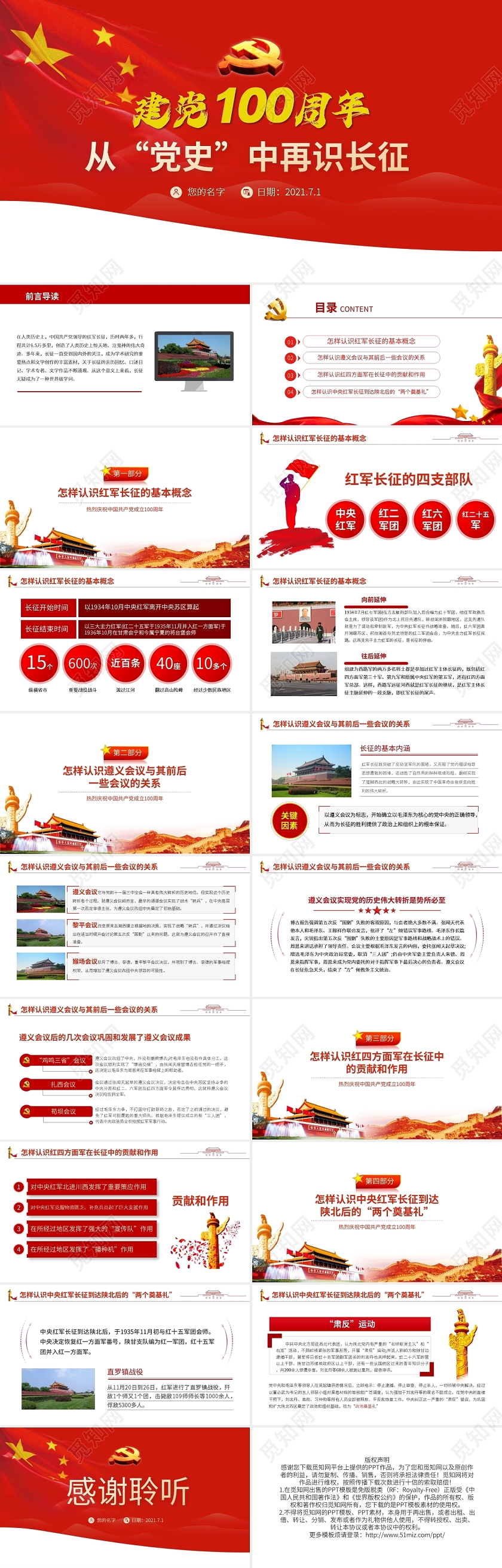 从党史中再识长征党建党政党课PPT模板宣传PPT动态