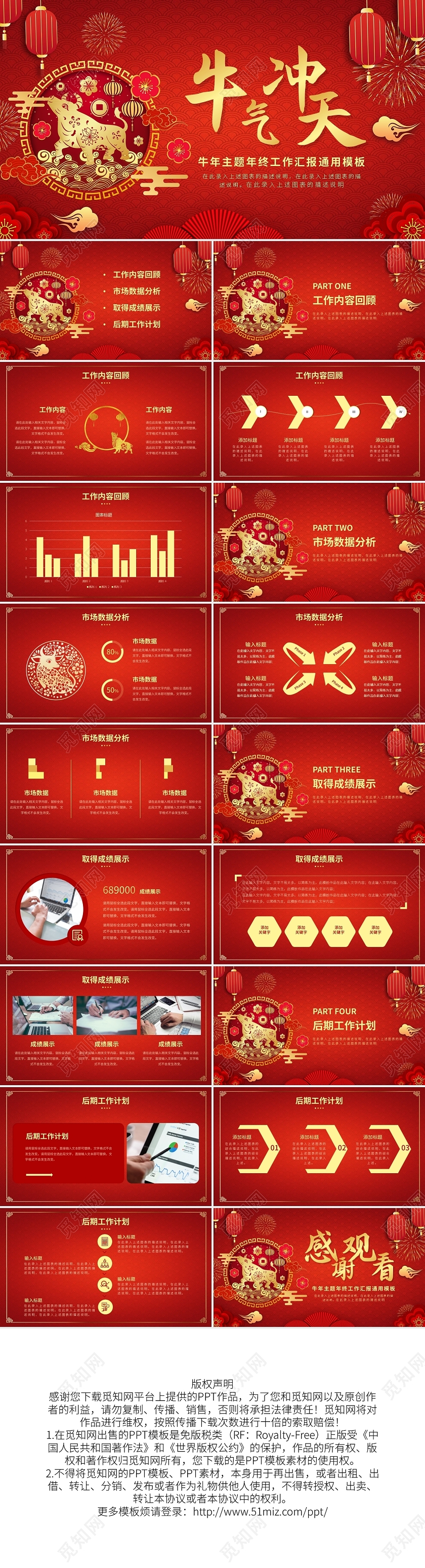 牛年主题年终工作汇报通用模板PPT模板宣传PPT动态PPT