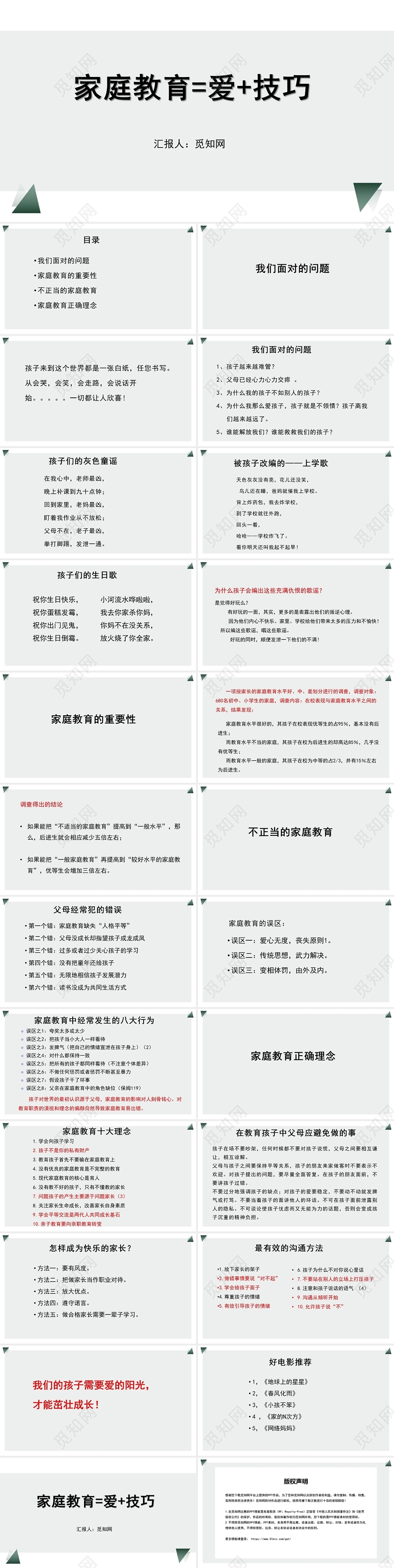 浅绿色家庭教育培训讲座