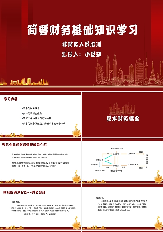 红色简约风简要财务基础知识学习财务培训PPT模板