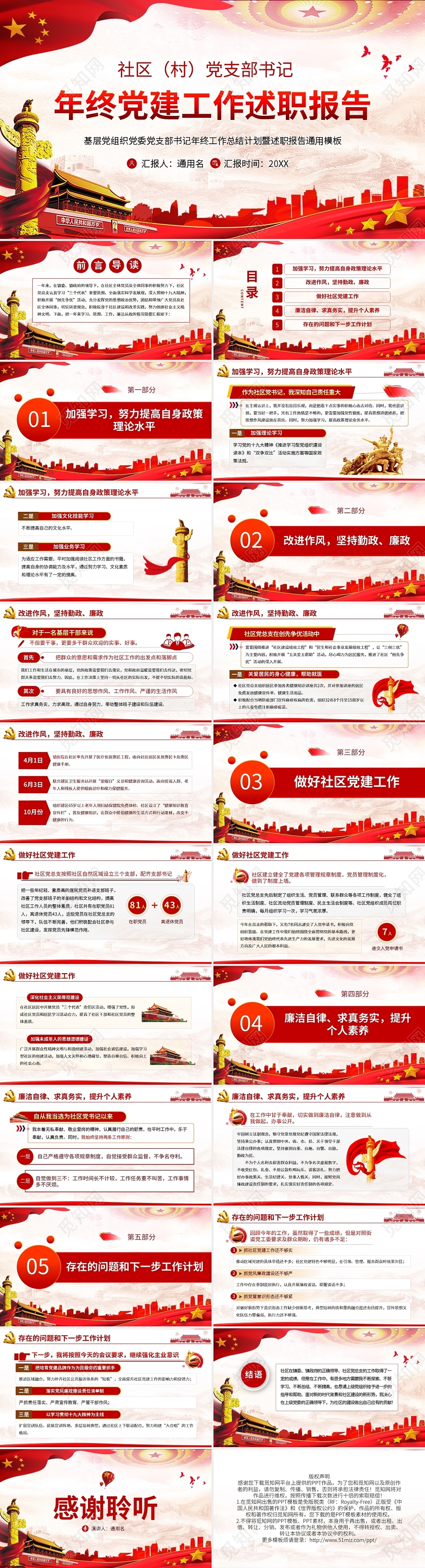 年终党建党课党政工作述职报告PPT模板宣传PPT动态PPT