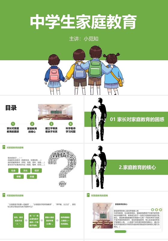 绿色简约中学生家庭教育培训课件ppt家庭教育培训讲座