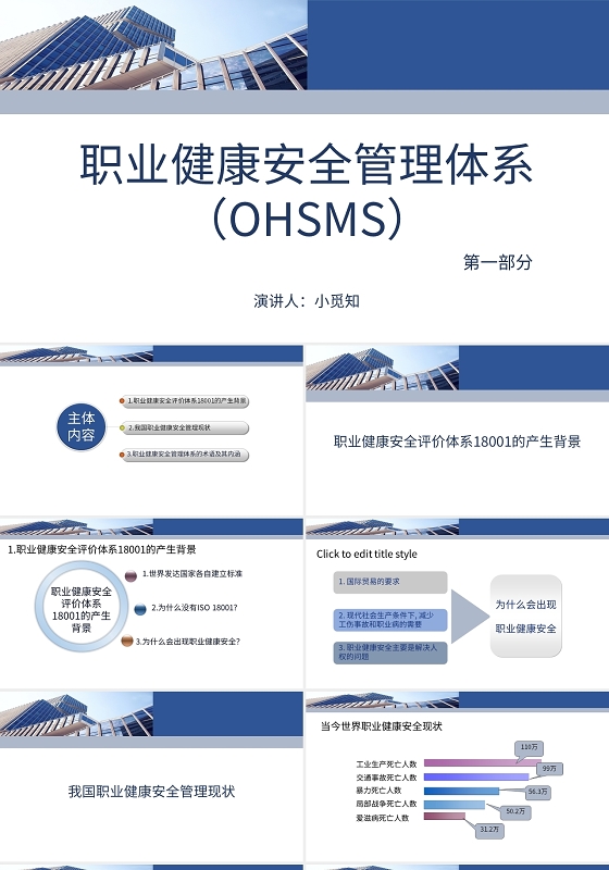 蓝色商务风说课课件职业健康安全管理体系PPT模板