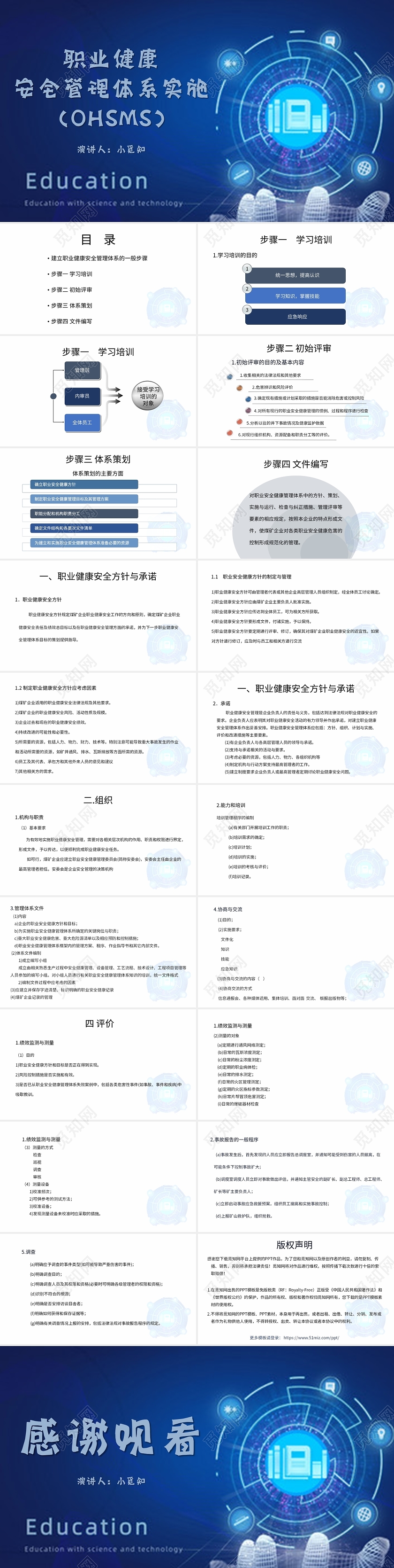蓝色商务风说课课件职业健康安全管理体系实施PPT模板