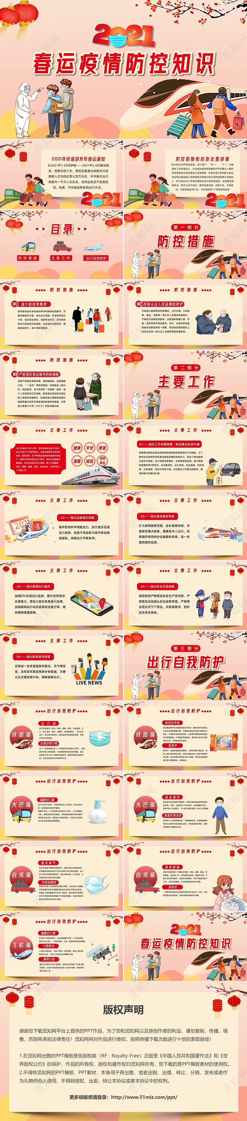 温暖插画卡通春运疫情防控知识防控措施课件PPT模板