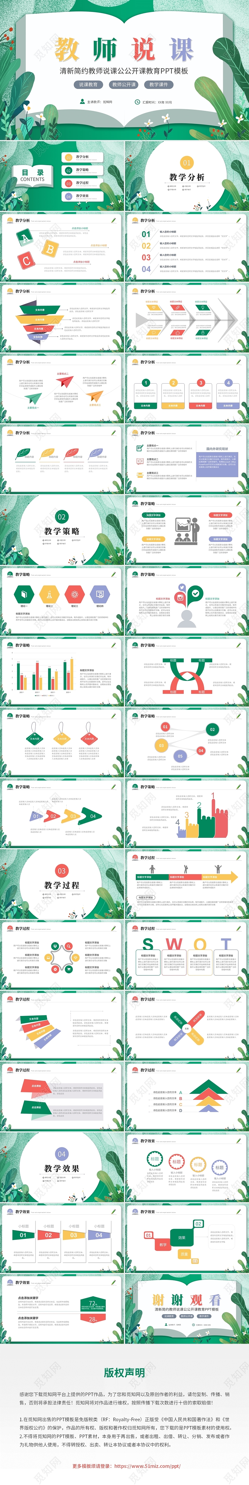 清新简约教师说课公开课教育教学课件ppt模板