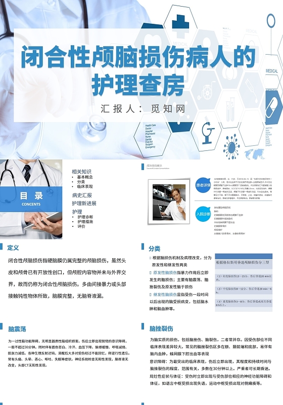 蓝色闭合性颅脑损伤病人的护理查房颅脑损伤护理查房