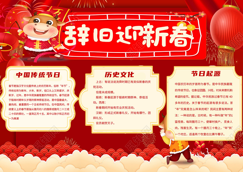 红色卡通辞旧迎新春春节过年手抄报