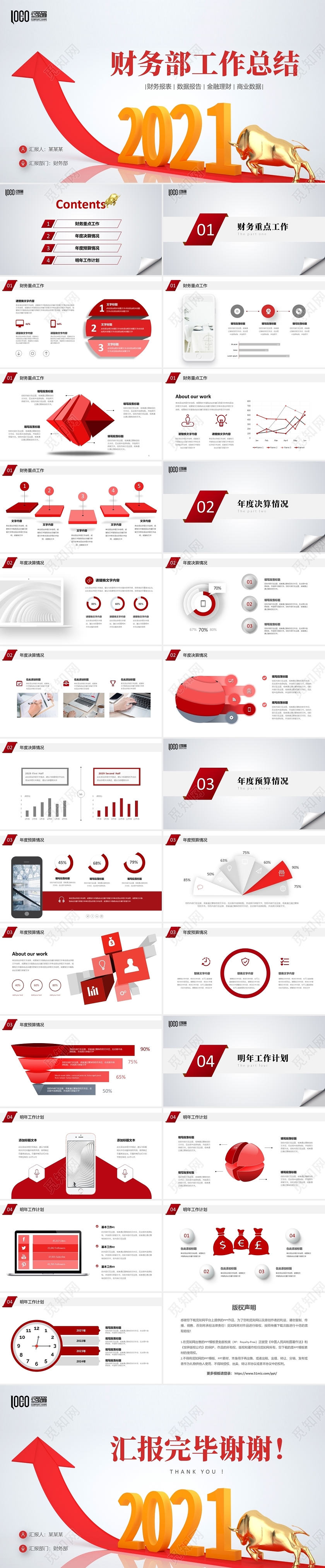 红色箭头财务部工作总结述职报告预决算汇报PPT财务工作总结