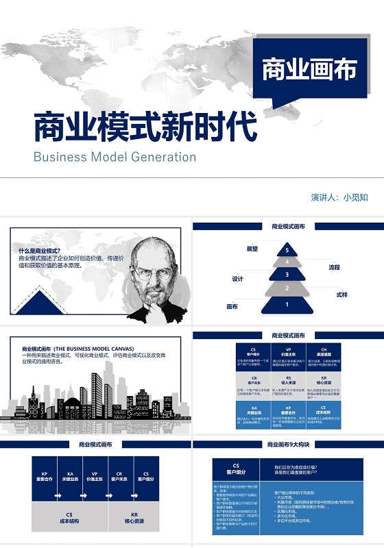 蓝色简约商业模式画布ppt